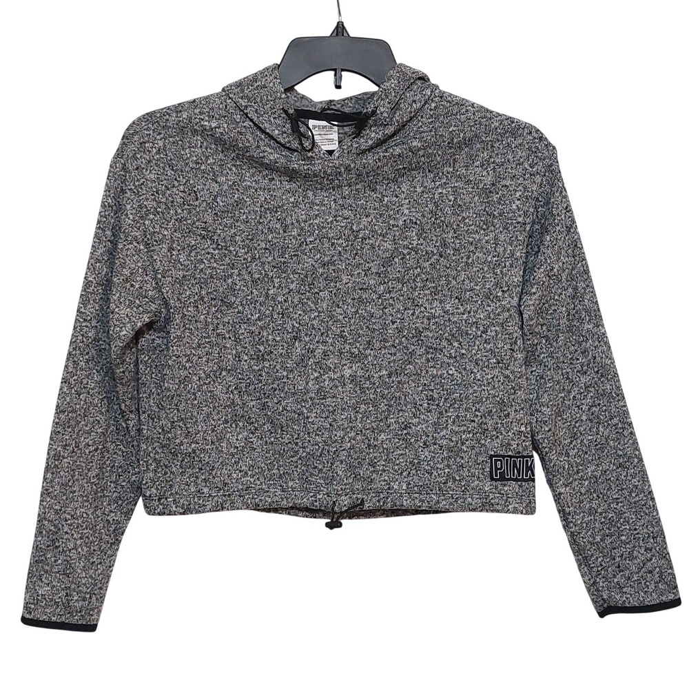 Victoria's Secret PINK Grey Marled Cropped Hoodie Sweatshirt XS Toggle Waist